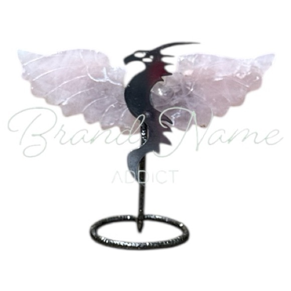 Other - Rose Quartz Mini Wing Metal Dragon Stand